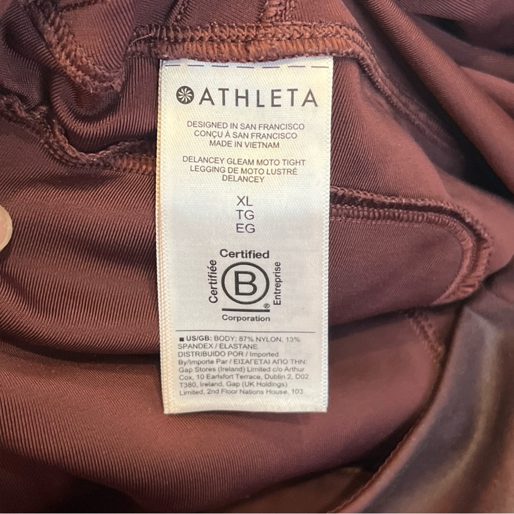 Athleta Leggings Women's Delancey Gleam Moto Tight Burgundy Red Zip Ankle Sz XL - Picture 8 of 10
